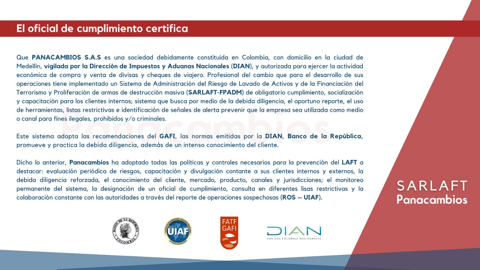 Certificación Sarlaft